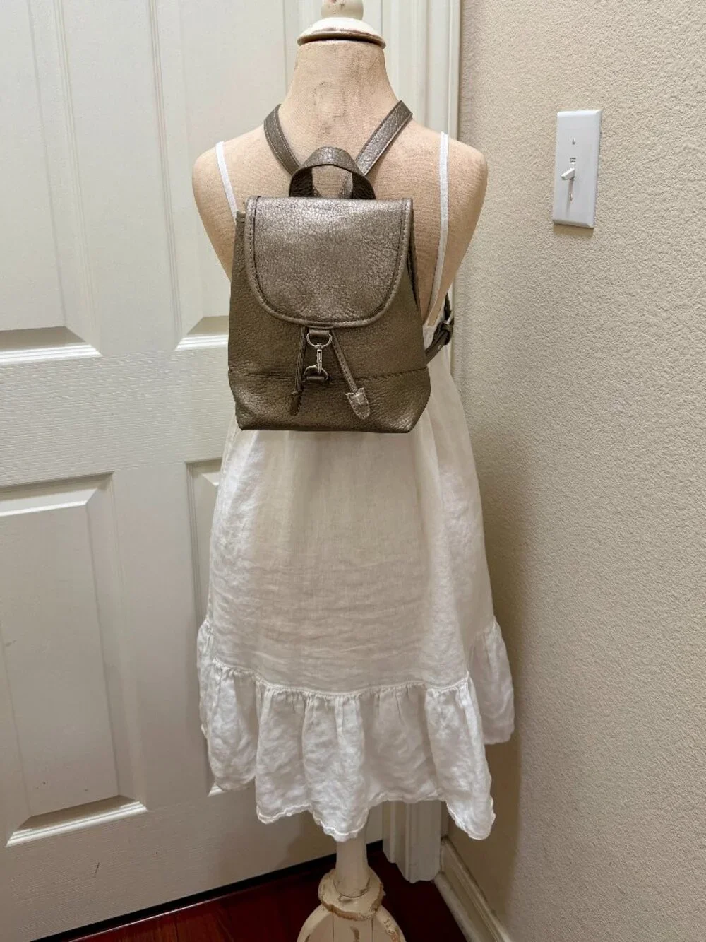 Free People Josie Mini Vegan Faux Leather Backpack Metallic Gun Metal Gold